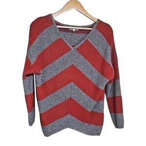 Miracle Sweater V-Neck Winter Orange Gray Chevron Print Size S EUC